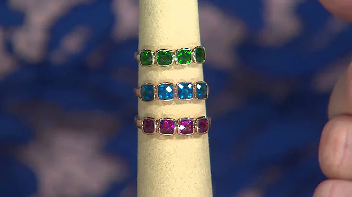 Cushion Cut Exotic Gemstone Stack Ring 14K Gold wi...