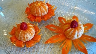 Украшения из фруктов и овощей: Цветы из мандаринов_Fruit carving: flower from mandarin