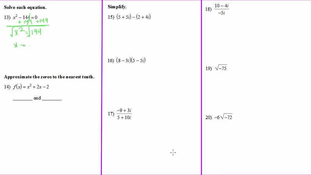 Algebra 2 Chapter 5 Review Youtube