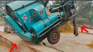Shocking Farm Machine Accident! Harvester Suddenly Tilts While Moving Forward 😱🚜