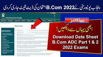 Download Date Sheet of PU B.Com ADC Part 1 & 2 Annual Exams 2022 | Punjab University Date Sheet 2022