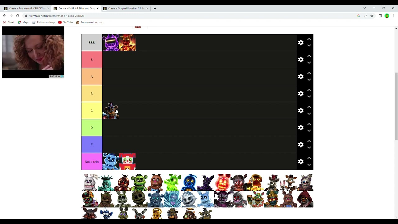 Create a FNAF AR Skins and Original Characters Tier List - TierMaker