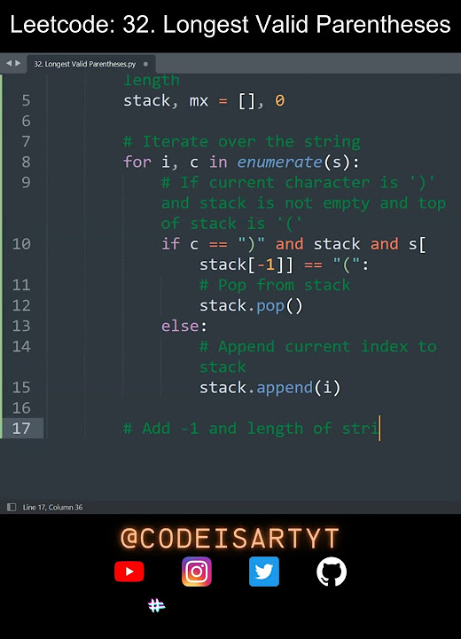 Leetcode 32. Longest Valid Parentheses in Python | Python Leetcode ...