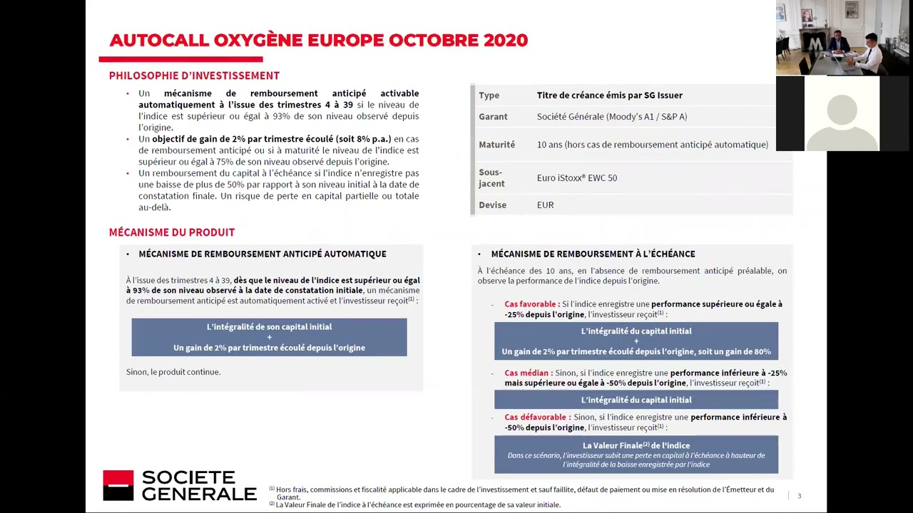 Présentation du produit structuré Autocall Oxygène Europe Octobre 2020
