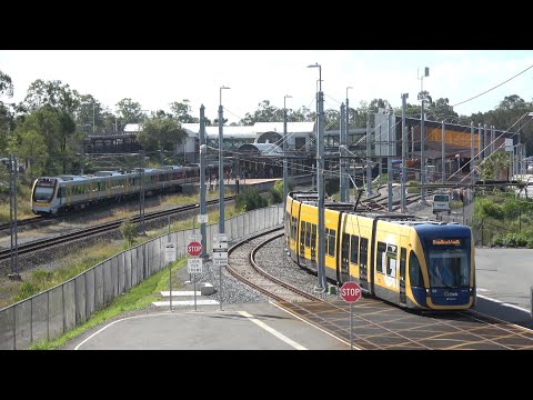 QR NGR Train and G:Link Tram connecting Helensvale Station, Goldcoast, Queensland, Australia