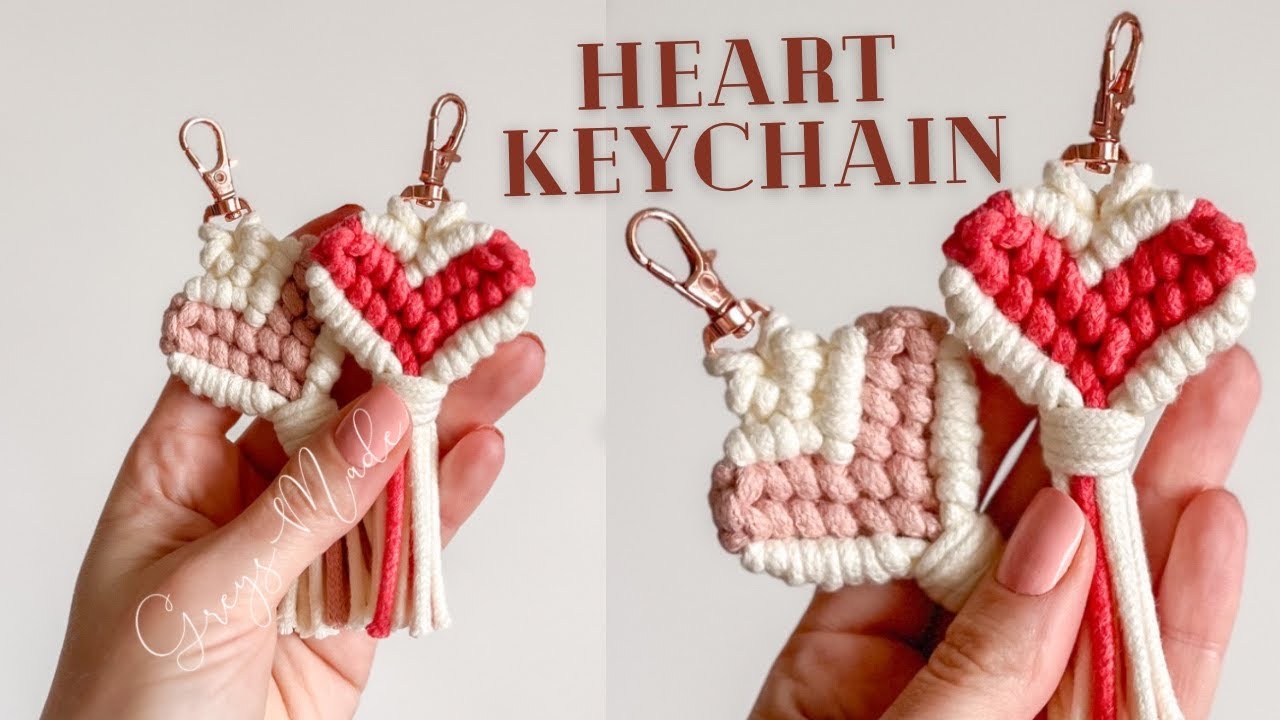 Como hacer llavero 💕 Corazones de Macramé / Macrame hearts keychain 