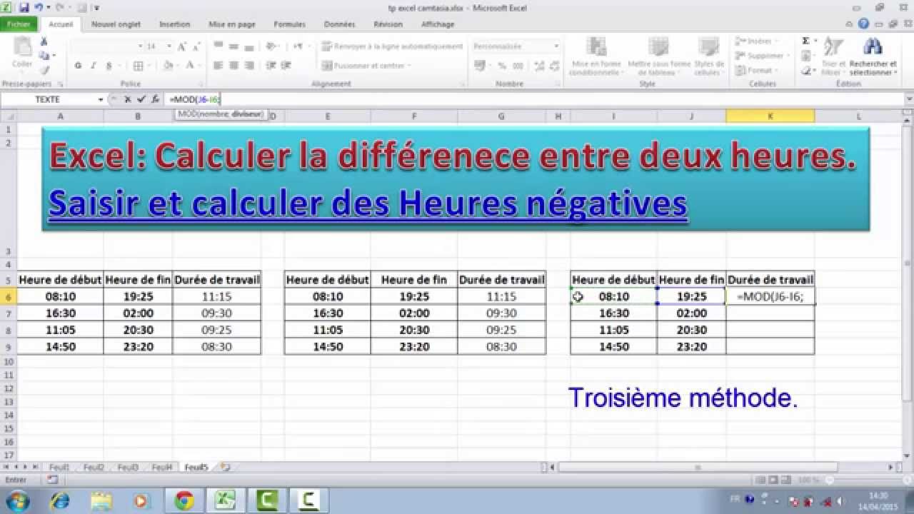 Calcul heure excel