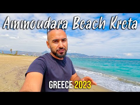Ammoudara Beach, Heraklion Crete, walking tour 4k, Kreta, Greece 2023