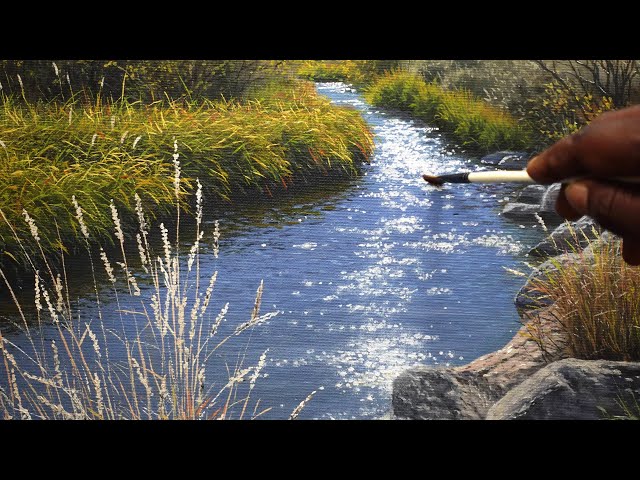 Painting a Realistic River With Oil Paint. Time Lapse class=