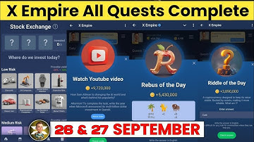 26 September All Quests Code X Empire | Riddle Of The Day | Rebus Of the day | YouTube Video Code