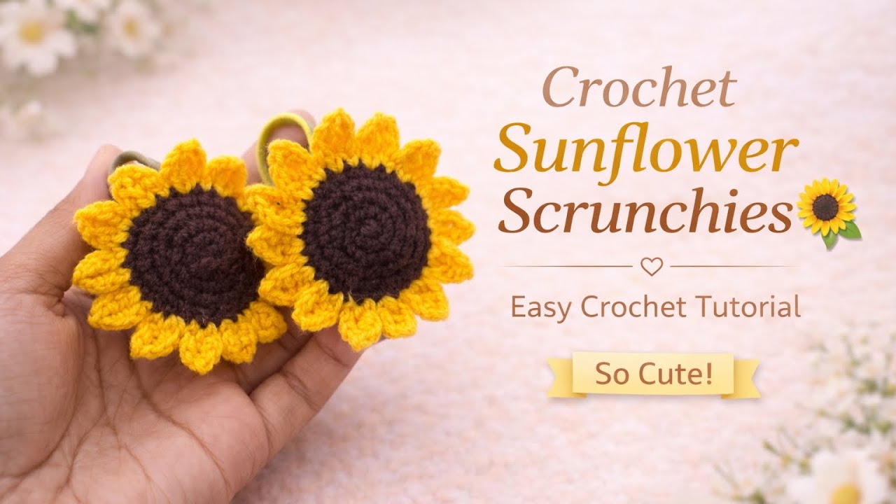Easy Tutorial for Beginners of Crochet Sunflower Scrunchie 🌻