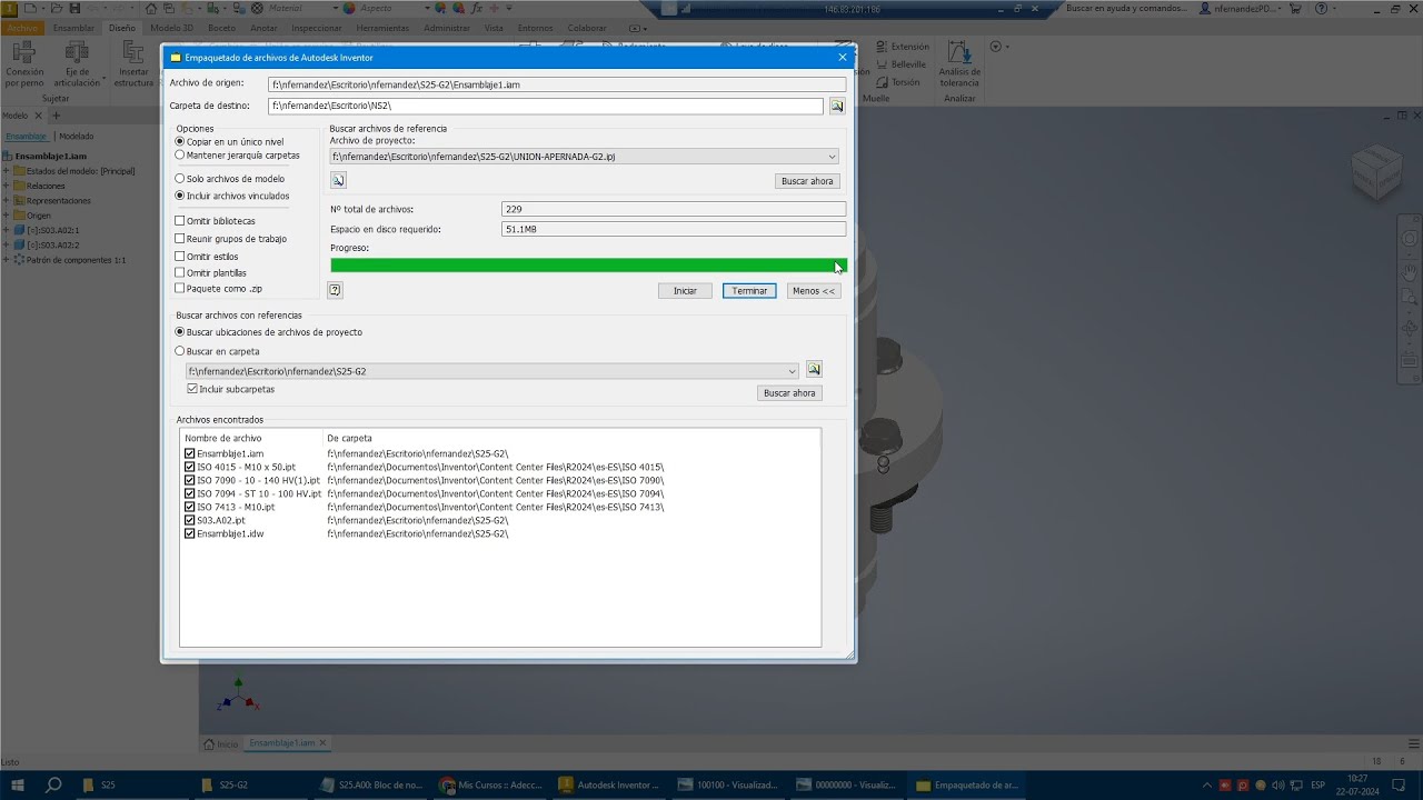 Inventor 2024: Empaquetado de archivos (Empaquetado de proyectos) (Pack and Go) (2024-1)