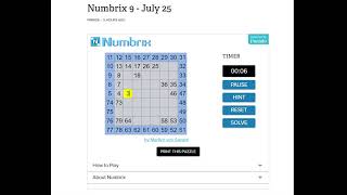 AI Solve Daily Numbrix 9 Puzzle: 7/25/2024 (ASMR)