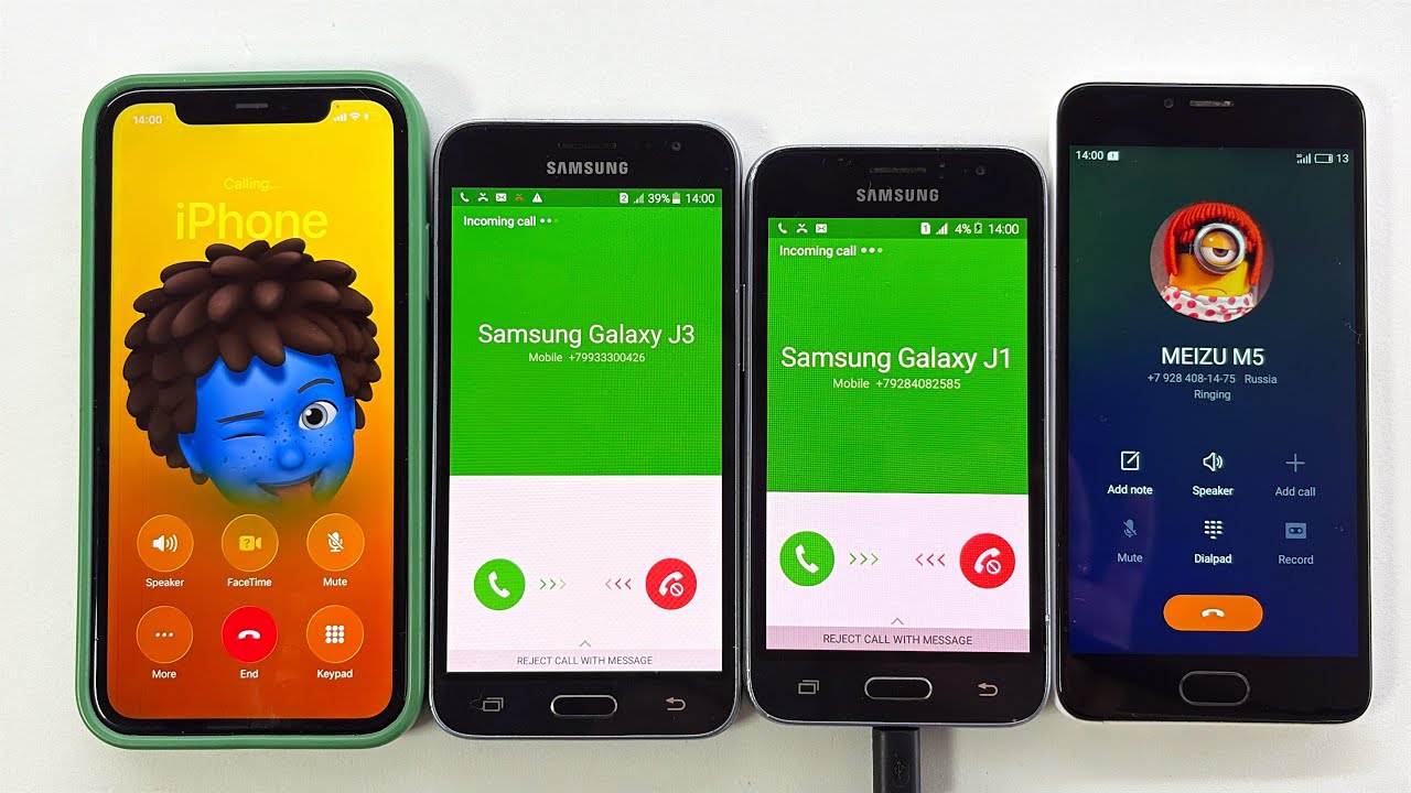 Incoming Call Samsung Galaxy J3 + Galaxy J1 | Outgoing Call iPhone 11 + Meizu M5 