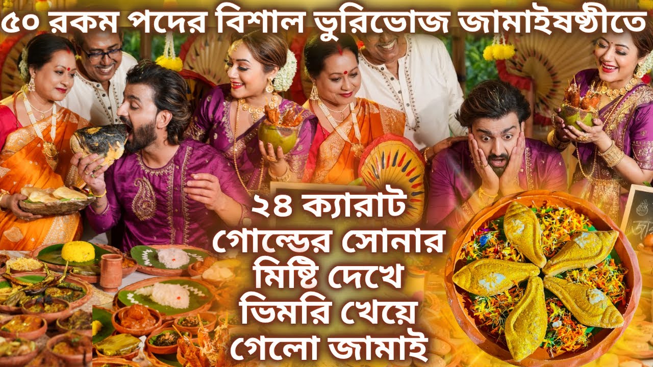 ২৪ ক্যারাট গোল্ডের সোনার মিষ্টি দেখে ভিমরি খেয়ে গেলো জামাই😱|৫০ রকম পদের বিশাল ভুরিভোজ জামাইষষ্ঠীতে|
