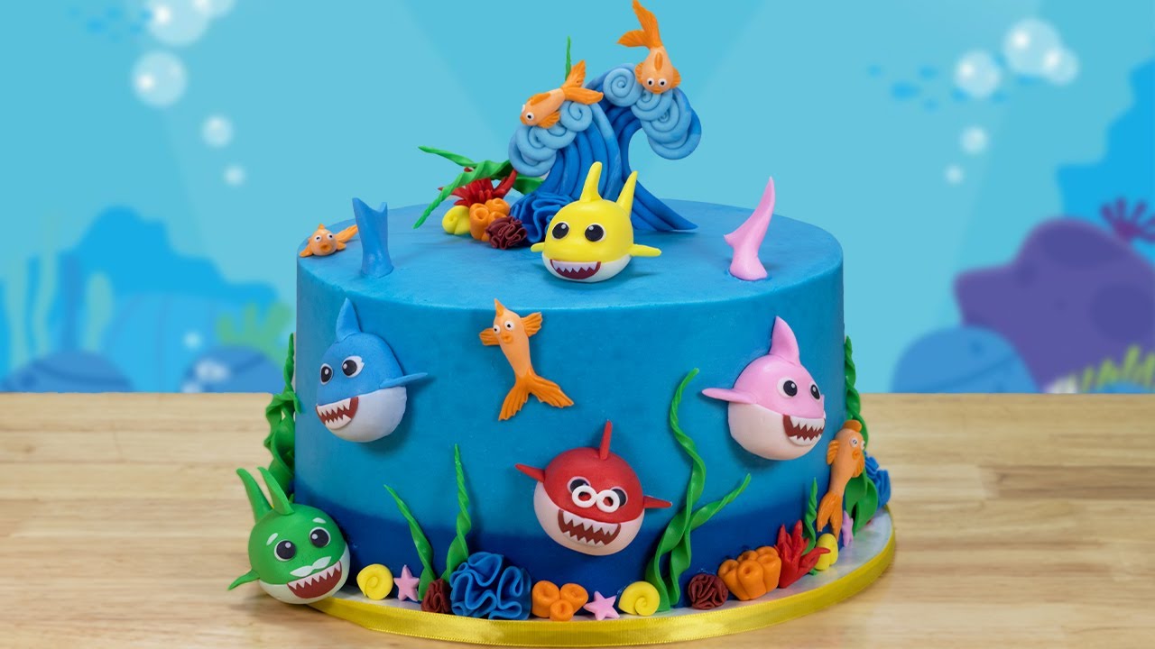 Baby Shark Cake With 3d Fondant Toppers Youtube