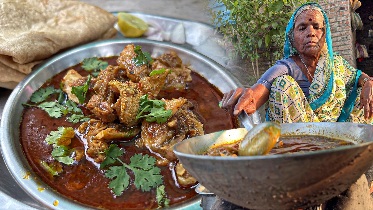 चुलीवर शिजलेली झणझणीत खुर मुंडी आणि माँडे आज्जीचा गुप्त मसाला रेसिपी | Spicy Khur Mundi and maande |