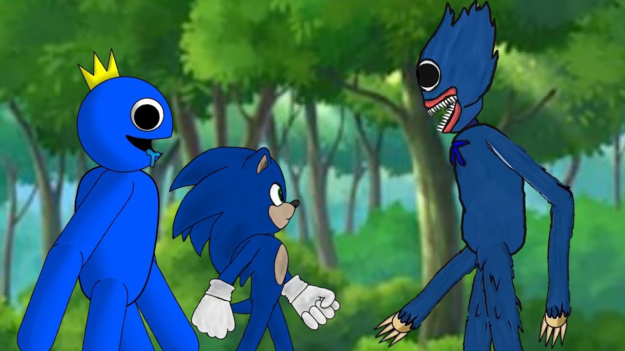 🔥Roblox Rainbow Friends blue vs Huggy Wuggy vs Sonic exe Poppy Playtime - drawing cartoons 2 (DC2)