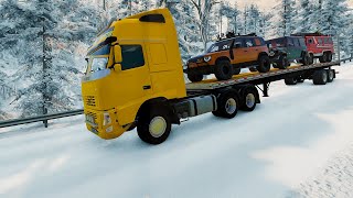 Double Flatbed Trailer Truck vs Speedbumps | Train vs Cars | Tractor vs Train | BeamNG.Drive #4