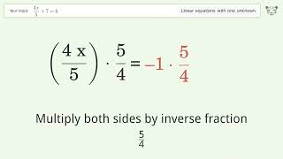 Solve (4x)/5+7=6: Linear Equation Video Solution | Tiger Algebra