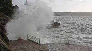 Stormy seas and high tide at Plymouth Hoe seafront