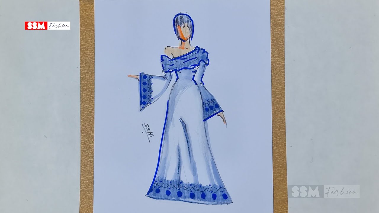 2026 Blue Gown Trend by SSM Fashion | Elegant Off-Shoulder Design for Western Women