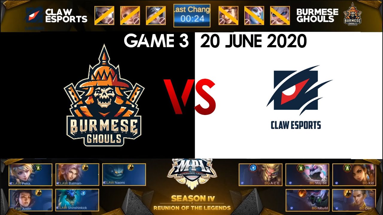 BURMESE GHOULS VS CLAW ESPORTS [GAME 3] UPPER BRACKET [20 JUNE 2020] | MPL MYANMAR SEASON 4 2020