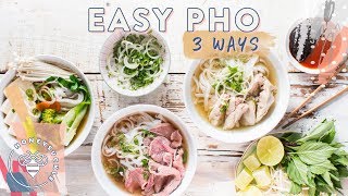 Easy PHO 3 Ways! Beef, Chicken, Veggie (Vietnamese Subtitles!) | HONEYSUCKLE