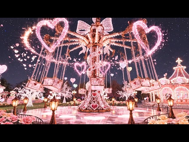 【ASMR】夜に輝くガラス遊園地バレンタイン・幻想のライトアップワールド｜Valentine’s Glass Amusement Park at Night