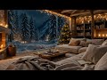 Soothing Winter Cabin Vibes ❄️ Gentle Snowfall, Fireplace Glow & Soft Jazz For Relax, Sleep