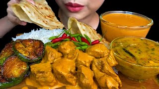 MUKBANG EATING||MUTTON KORMA, DAL DOUBLE TADKA, MALABARI PARATHA, FRIED EGGPLANT