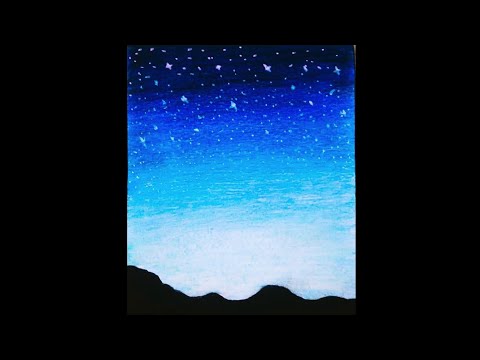 رسم بسيط للسماء و النجوم ليلا بالأقلام الملونة Painting Night Sky Full Of Stars 