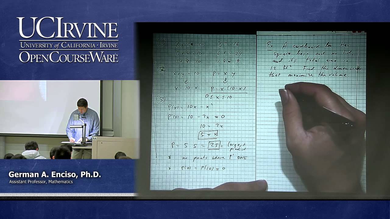 Math 2A. Calculus. Lecture 25. Optimization.