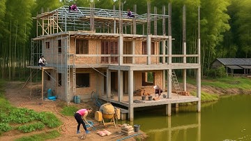 TIMELAPSE : 100 Days Building a Stunning Lakeside Million Dollar House on a Deserted Island