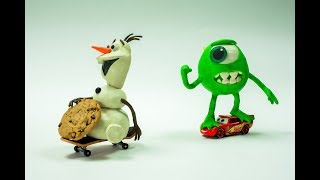 Lightning Mcqueen & Monsters Mike Chase After Olaf For Eating All The Cookies Stop Motion Animation