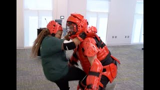 Women learn self defense techniques with RAD training program