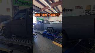 Will's first pull on the dyno after slapping on a turbo! Lots of tuning to go. #d21 #hardbody #ka24e