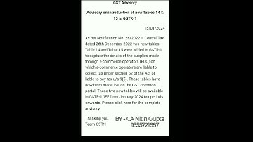 "GST Update: New Tables 14 & 15 in GSTR-1 - Advisory @BY CA Nitin Gupta