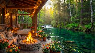 Blissful Spring Forest Riverside Cabin Porch 🔥🌲 Cozy Fire Pit, Flowing Water Ambience & Birdsong screenshot 3