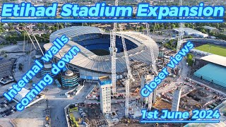 Etihad Stadium Expansion  1st June 2024  Manchester City FC  Close up drone footage #bluemoon