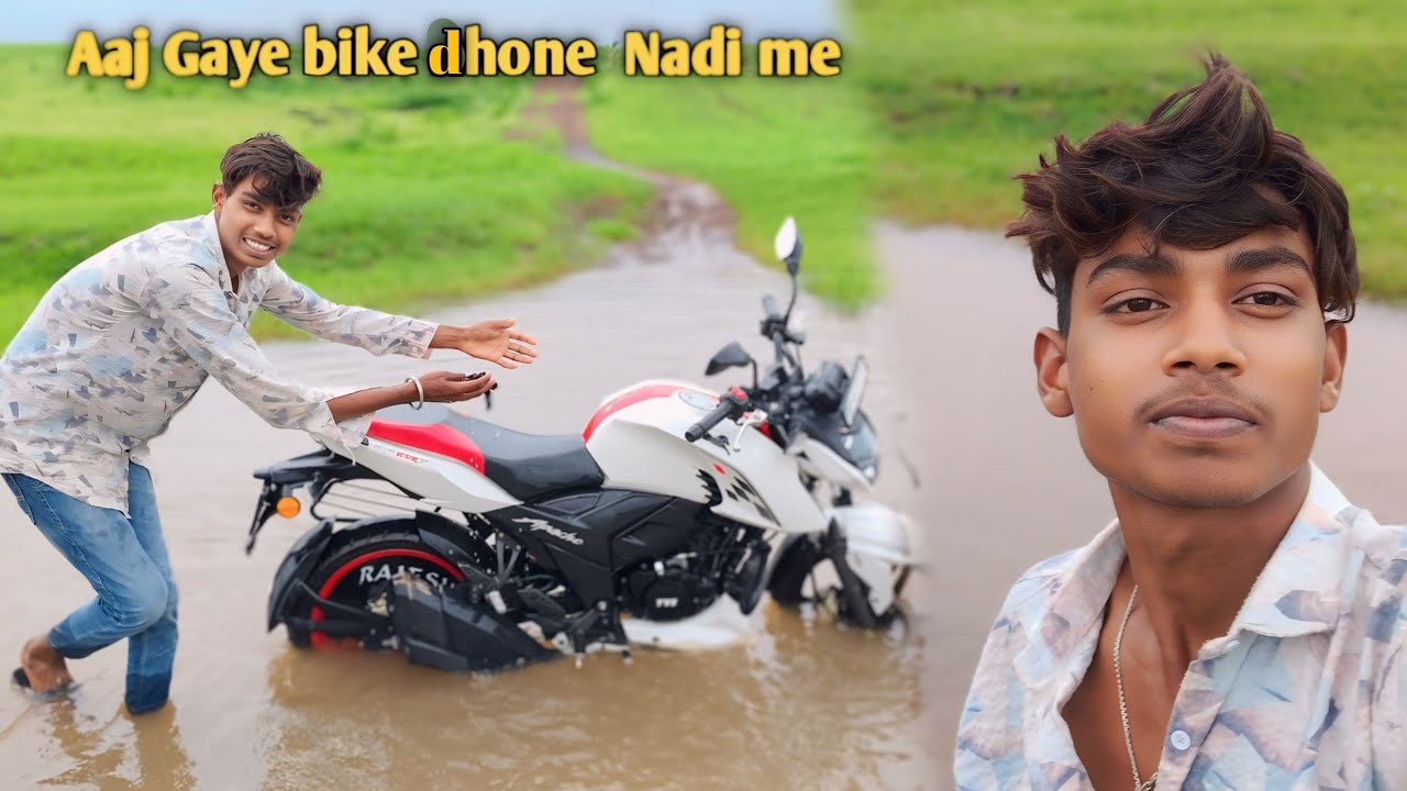 Aaj bike dhone gaye nadi me 🏞️ गांव की नदी 😲 rajesh rider 69 - YouTube