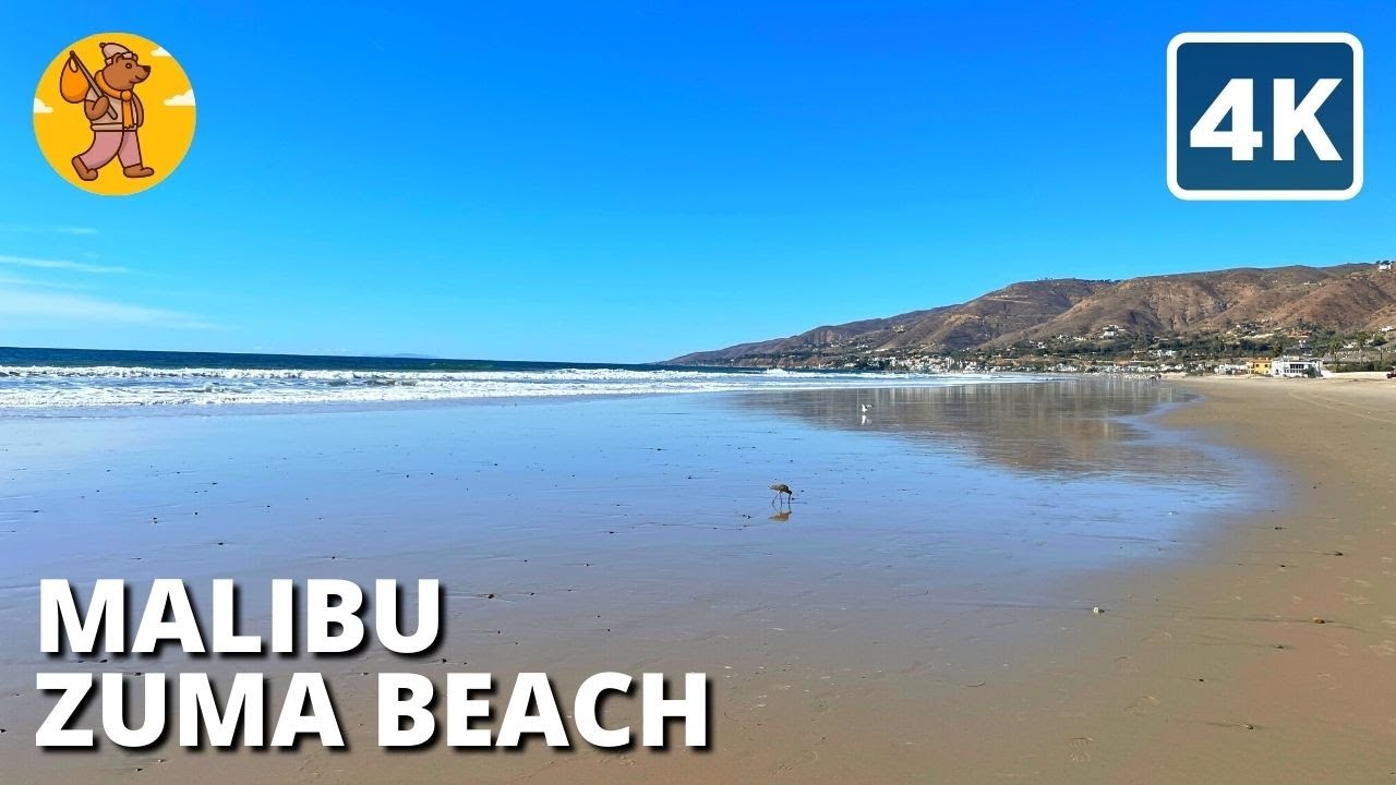 Zuma Beach in Malibu Walking Tour  {4k} 🔊 Binaural Sound 