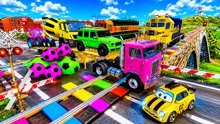 Double Flatbed Trailer Truck vs speed bumps|Busses vs speed bumps|Beamng Drive #95 screenshot 1