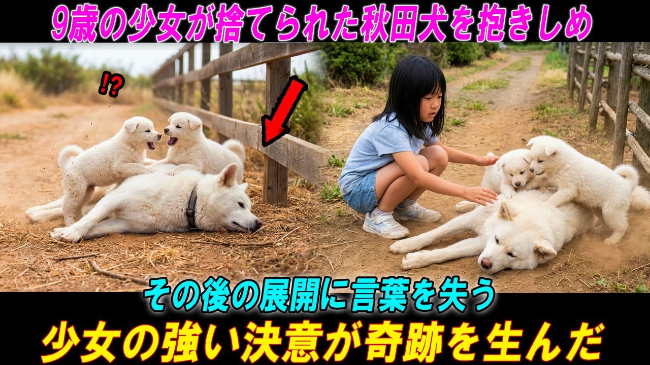 【奇跡の実話】 奇跡が起きた！心優しい9歳の女の子が、捨てられた秋田犬を救う感動の瞬間。 #海外の感動話  #秋田犬 #海外の反応  #海外の話