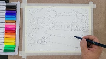 Dạy vẽ tranh phong cảnh làng quê phần 1 #dayve #vetranh #tranhphongcanh