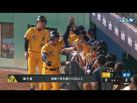 09/17 中信 vs 富邦 二局上，中信兄弟的反擊來的很快，陳子豪一發三分砲，替中信兄弟逆轉比數