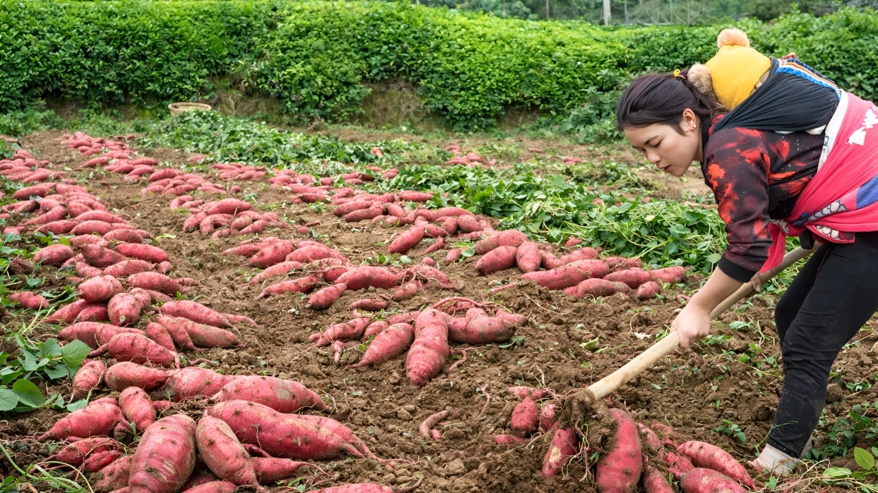 Sweet potatoes are in season for harvest, so we go into the forest to pick bamboo shoots - Gardening