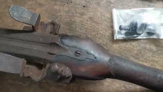Extremely rusty double flintlock shotgun project trailer