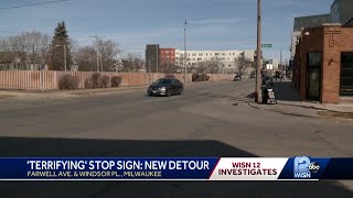 Stop signs taken down from east side intersection, detour moved