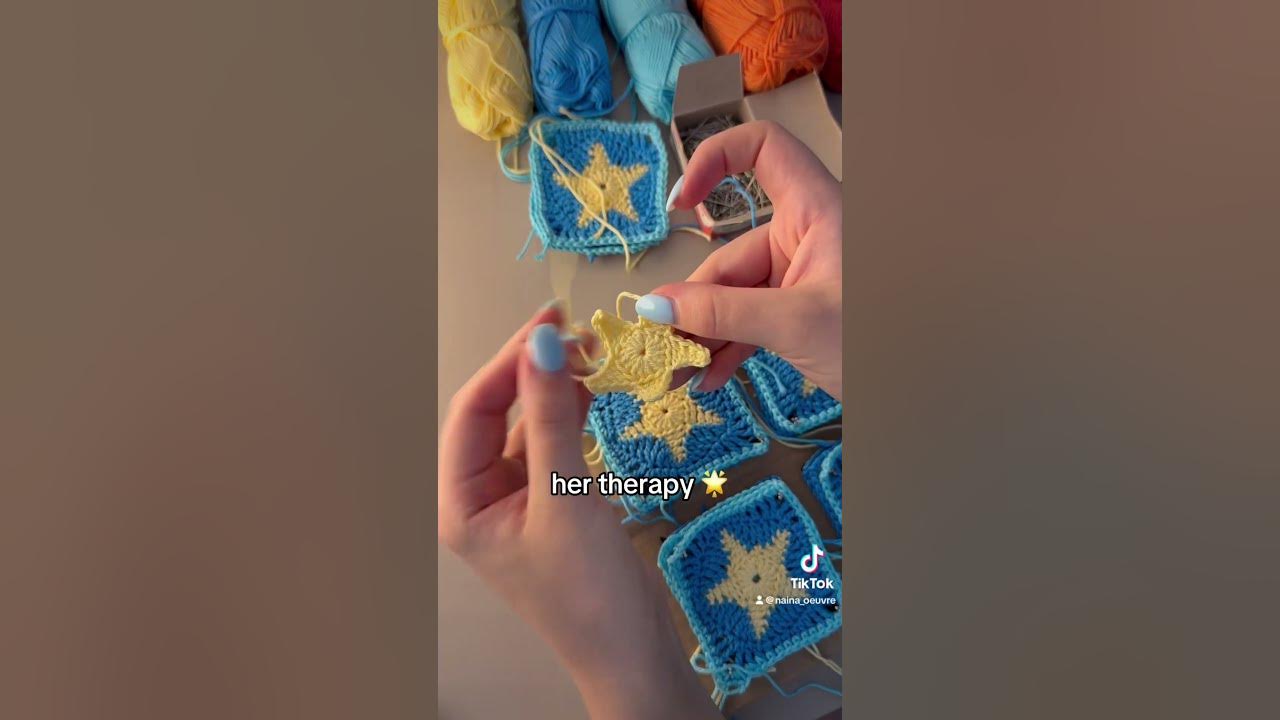 her therapy is crocheting granny squares while listening to lo fi #crochet #grannysquare